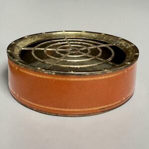 Vintage Mid Century Modern Leather Bound Star Grated Top Ashtray Felt Bottom
